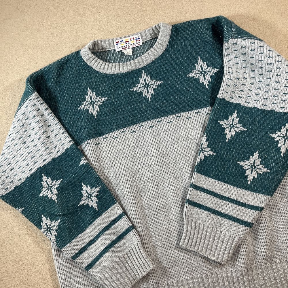 Vintage‎ Forum Sportswear Sweater Medium Wool Made In Italy Gray Green Adult